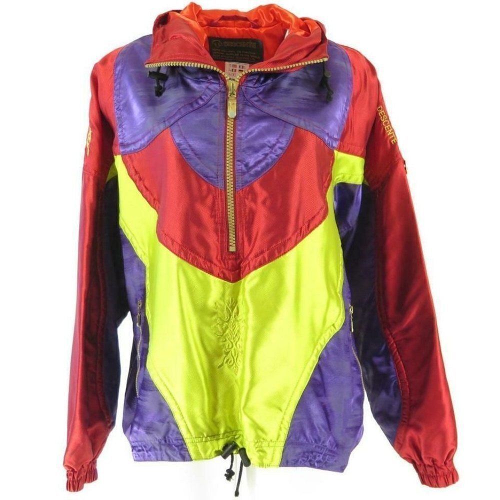 Vtg 90s Descente Ski Jacket 12 Red Purple Yellow
